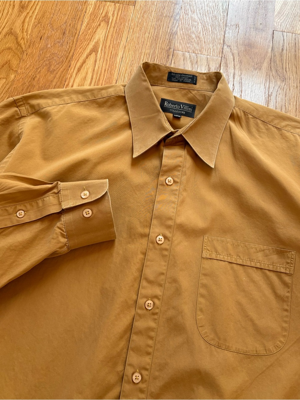 Roberto Villini Vintage 90s Cotton Button Up Dress Shirt Mustard Yellow 17 34/35